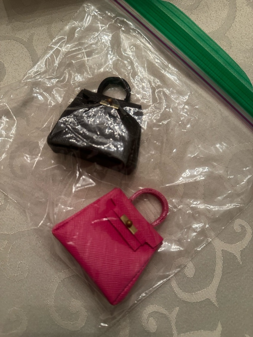 Mini Structured Tote Set - Hot Pink & Black doll size birkin bags for Barbie